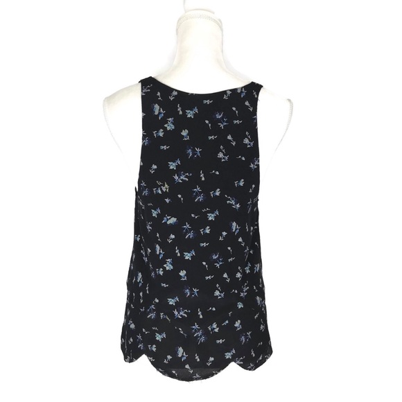 Joie Silk Floral Top Navy Scallop Hem Layered Tank - Picture 2 of 8